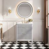 Fully Assembled 30'' Grey Freestanding Single Sink Bathroom Vanity with 2 Handle Sets and Engineered W1826P308972