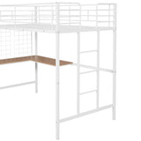 ZUN Twin Metal Loft Bed with Desk and Metal Grid,White 23730514