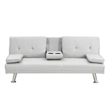 ZUN Sofa Bed with Armrest two holders WOOD FRAME, STAINLESS LEG, FUTON WHITE PVC W2297P164962