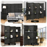 Foldable Room Screen with Storage Shelves - 106.5"x71" Max Size, Hand-Woven Fiber & Poplar Wood 10322052