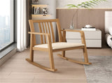 Solid Rubber Wood Rocking Chair, 400 LBS Weight Capacity Indoor Lounge Chair with Linen 96856936