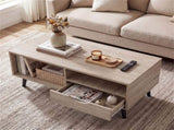36.5" Rustic Coffee Table with Drawer & Open Shelves, Engineered Wood Center Table for Living Room 76789697