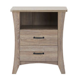 Rustic Natural Nightstand with 2 Drawers and Open Shelving B062P181338