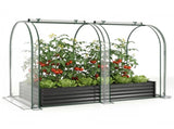 3-in-1 Raised Garden Bed with Greenhouse Cover 130 Gal Galvanized Metal Planter Box - Black 72350919