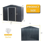 ZUN 8ft x 6ft Outdoor Metal Storage Shed with Floor Base,Black W540P175677