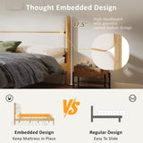 King Size Solid Wood Bed Frame With Fleece Upholstered Headboard, Ivory N757P256241B