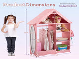 Pink and white star-printed MDF, spray-painted, 1 mirror, 3-tier shelf, 1 clothes rod, children's 45801405