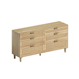 ZUN 59" Rattan Dresser with Drawers, 6 Drawer Dresser for Bedroom, Clothes Storage Cabinet for Bedroom, W757P209511