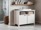 White particleboard with melamine veneer, grille thermoformed, two-door, one-shelf bathroom vanity 51480492