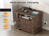 () 2-Drawer Bedside with Shelves and Sockets MDF Painted Retro Bedside 55091139