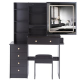 37" Middle Size Left Bedside Cabinet Vanity Table Cushioned Stool Dresser Set, 2 AC2 USB Socket, W936P224320