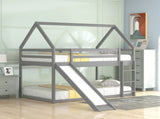 Twin Size Bunk House Bed with Slide and Ladder,Gray 69291769