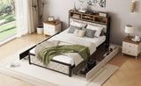 ZUN Metal Full Size Platform Bed With 4 Drawers, Upholstered Headboard and Footboard, Sockets and USB WF321762AAA