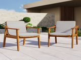 Outdoor Dining Chairs Set of 2, Teak Color Acacia Wood Frame, Brown PE Wicker, Grey Waterproof N779P280043G