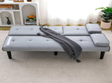 The 67-inch light gray PVC multi-functional sofa bed, with a foldable and cup holder design, makes W3371P354627