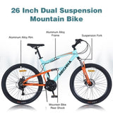 ZUN 26 inch Mountain Bike 21-Speed Dual Suspension Aluminum Alloy Frame For Men and Women's Bike W1019P179698