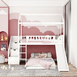ZUN Twin Over Twin Bunk Bed with Two Drawers and Slide, House Bed with Slide, White 03273209