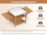 Acacia Wood Outdoor Grill Table with Drop Leaf, BBQ Prep Station with Faux Marble Resin Top 56831877