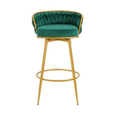 ZUN Swivel Counter Height Bar Stools Set of 2, 31.5" Bar Height Stools with Hand-Woven Backrest & Gold N762P216979F