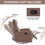 Manual Recliner Chair with Rocker and Swivel in Fabric for Living Room, Brown W3224P289292