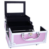 ZUN SM-2176 Aluminum Makeup Train Case Jewelry Box Cosmetic Organizer with Mirror 9"x6"x6" Pink 34100159