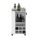 ZUN Fargo Bar Cart with Cabinet, 6 Built-in Wine Rack and Casters B070P188860