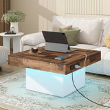 ZUN ON-TREND 31.4'' x 31.4'' Farmhouse Coffee Table with 2 USB Ports and Outlets, Brown Spliced Wood N721P189320K