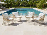 Outdoor Dining Chair MP1 - Teak Finish Wicker & Beige Steel Frame, 300LBS Weight Capacity, Includes N770P385227B