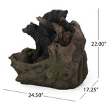 22.0" High DATONA FOUNTAIN Outdoor Weather Resistant Floor Fountain with Light, Light Brown Black 71778.00LBLK