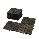 Acacia Wood Interlocking Deck Tiles Checker Pattern, 10PCS 12" x 12" Square Dark Brown Acacia 21276083