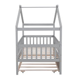 Twin Size Wooden House Bed with Twin Size Trundle, Gray WF302178AAE