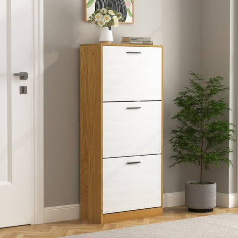 ZUN Shoe Storage Cabinet with 3 White Panel Flip Drawers, Freestanding Organizer for Entryway, Narrow W409P194946