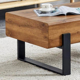 ZUN Rustic MDF Coffee Table with Metal Legs - Natural Wood Tone Elegance for Your Space W1151119523