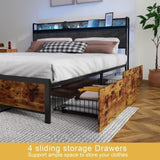 Full Size Bed Frame with Storage Headboard, Metal Platform Bed Frame with 4 Storage Drawers and W3107P253711