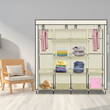 ZUN 67" Clothes Closet Portable Wardrobe Clothes Storage Rack 12 Shelves 4 Side Pockets Beige 19252473