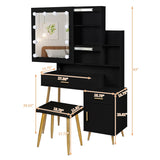 ZUN FCH Particleboard Triamine Veneer 2 Drawers 1 Door 2 Shelves Mirror Cabinet 3 Light Bulbs Dressing 80625142