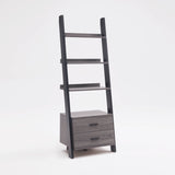 Two drawer ladder bookcase metal bar handles Distressed Grey and black two tone color B107P295241