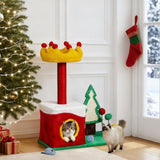 29.5in Christmas Themed Plush Cat Tree, Multi-level Cat Tower with Cat Condo, Top Crown Perch, Sisal 29552567