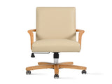 Dumont Modern Farmhouse High Back Executive Home Office Chair, Neutral Cream Beige Leather & Natural B2719P238268