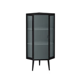 22.25'' Floor Coner Cabinet,Three Tiers with Tempered Glass Doors and Storage Shelves for Bathroom, W757P180792