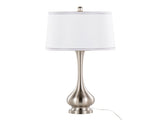 Cairo 28.75" Contemporary Metal Table Lamp in Brushed Nickel and White Linen Shade with Silver Trim B202P224102