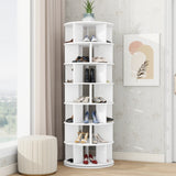 ZUN ON-TREND Φ23.6'' Rotating Shoe Rack Tower, 7-Tier Spinning Shoe Shelf with 5 Grids Per Layer, N721P180790K