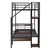 Twin Over Twin Metal Bunk Bed with Lateral Storage Ladder and Wardrobe, Black MF315578AAB