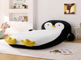 Twin Size Fluffy Faux Fur Penguin Shaped Bed Lounger Chair with 100% Sponge Filling for Kids Bedroom W1413P384968