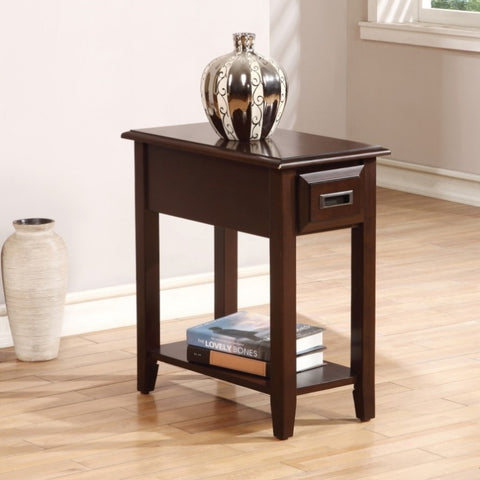 ZUN Dark Cherry 1-Drawer Accent Table with Shelf B062P209077