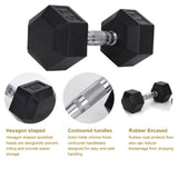 20LB HDRS Rubber Coated Solid Cast Iron Dumbbell with Contoured Chrome Handle, Hexagon 03299427