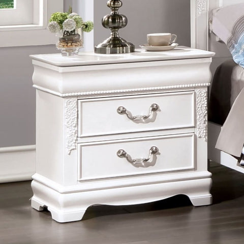 ZUN Classic White Color 1pc Nightstand Bedroom Furniture Solid wood Nickel Hanging Pulls 2-Drawers B011P230000