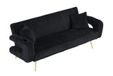The straight-row Black corduroy sofa with throw pillows, featuring a minimalist style, is suitable W1658P251987