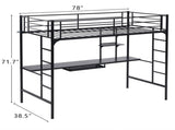 198*143*182cm With Table Shelf Elevated Bed Iron Bed Black 26471128