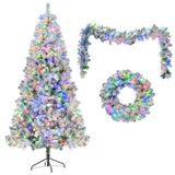 ZUN 6FT Snow Flocked Christmas, Pre-Lit Set with & Garland & Wreath, Artificial Hinged Xmas N704P199472A